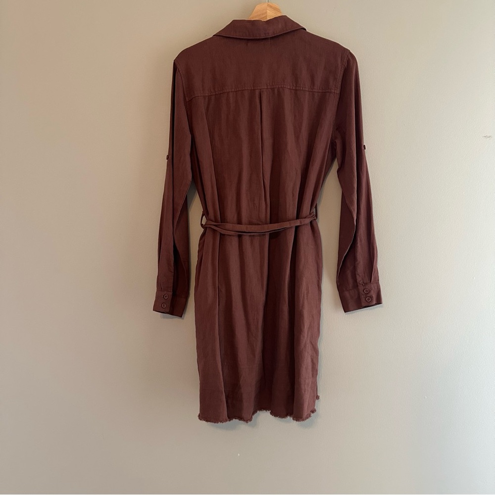 Cloth & Stone Maroon Rust Long Sleeve Linen Colored Dress - Picture 9 of 9